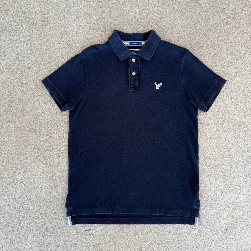 American Eagle Vintage Fit Mens Medium Polo Shirt - Navy Blue Eagle Logo